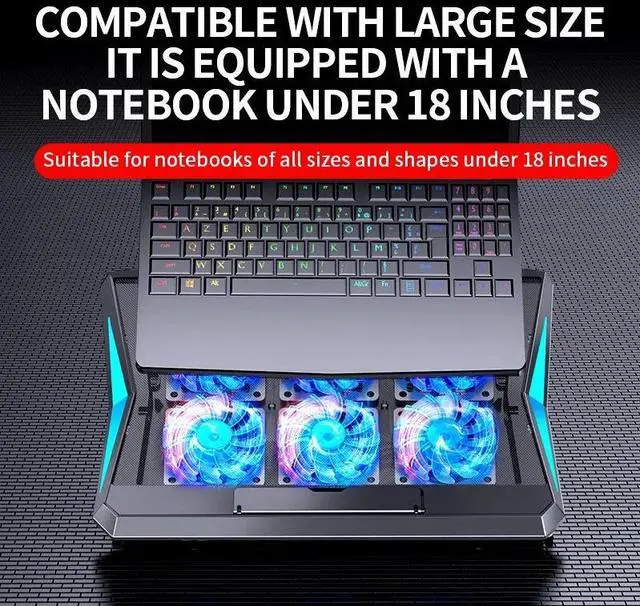 Alt view image 4 of 6 - q3-Black and blue st  Q3 Gaming Laptop Cooler With Six Fans Adjustable Height Silent Cooling Pad Laptops Computer Stand For Laptops Below 15.6-inch