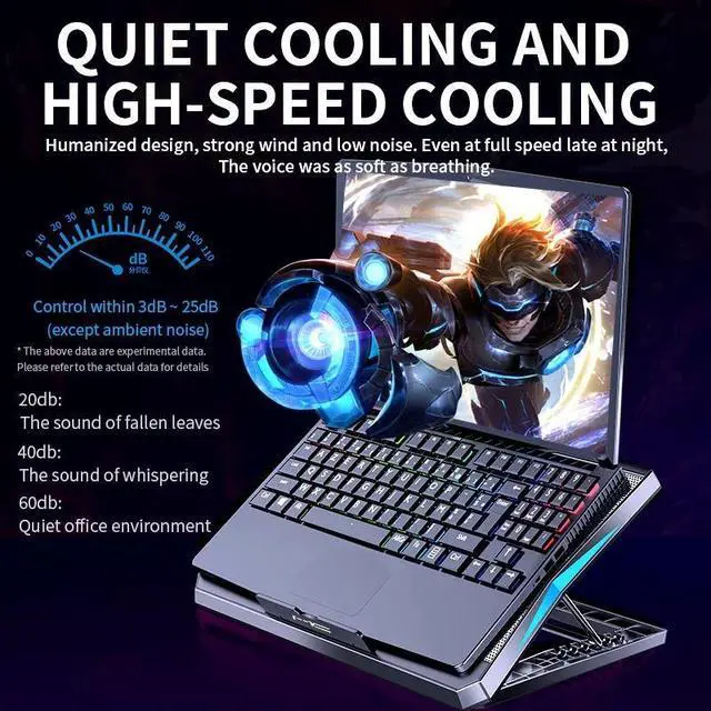 Alt view image 6 of 6 - q3-Black and blue st  Q3 Gaming Laptop Cooler With Six Fans Adjustable Height Silent Cooling Pad Laptops Computer Stand For Laptops Below 15.6-inch
