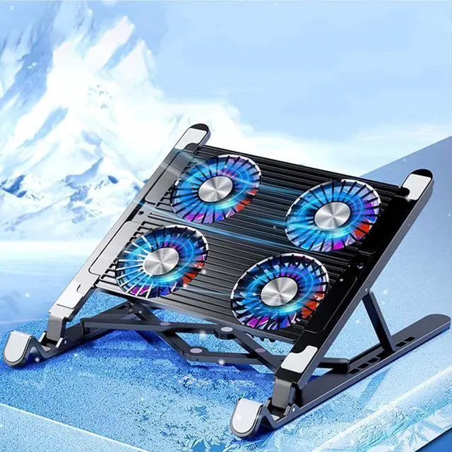 Alt view image 3 of 7 - Double fan model  Laptop Cooler PC Notebook LaptopFolding Height Adjustable Powerful Silent Laptop Cooling Stand Avoid Overheating