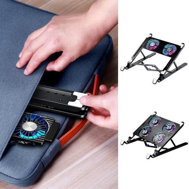 Alt view image 4 of 7 - Double fan model  Laptop Cooler PC Notebook LaptopFolding Height Adjustable Powerful Silent Laptop Cooling Stand Avoid Overheating