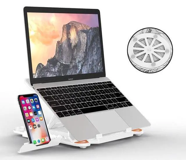 Main image of White  ICE COOREL Laptop Stand 8 Gears Adjustable Height Rotatable Bottom Selectable Portable Foldable Non Slip Aluminum Laptop Holder