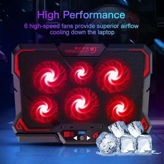 Alt view image 4 of 6 - With Screen  Laptop Cooler Pads 17 inch Six Fan Led2600RPM Portable Mute Laptop Cooling Base Radiator Notebook Accessory Laptop Stand