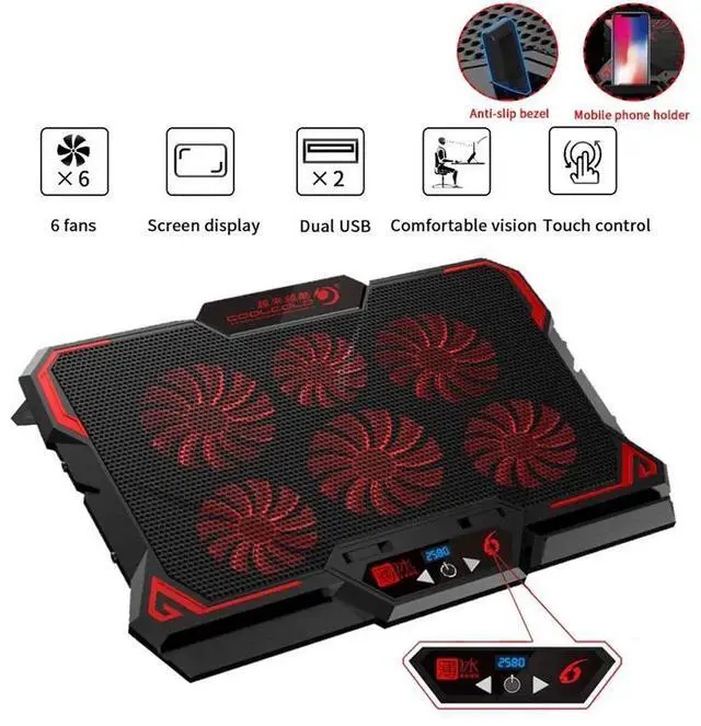 Alt view image 2 of 7 - dial speed control  Laptop Cooler Notebook with 6 Fans Ergonomic Holder Bracket Gaming Laptop Stand Cooling Bracket Heat Radiator Cooling Pad Tablet