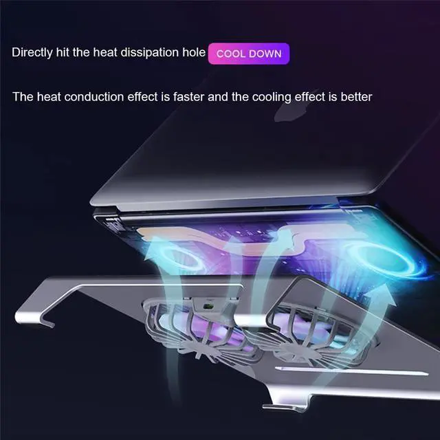 Alt view image 4 of 7 - silver  Laptop Cooling Pad Gaming Aluminum Laptop Stand Notebook Computer Radiator Bracket with Fans and USB Port for MacBook