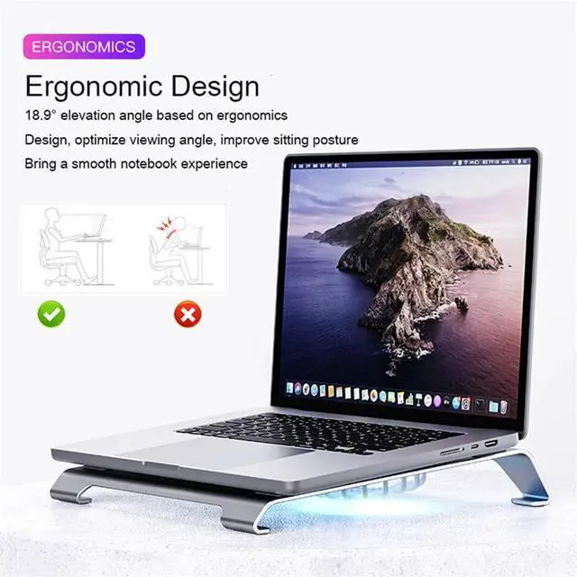 Alt view image 7 of 7 - silver  Laptop Cooling Pad Gaming Aluminum Laptop Stand Notebook Computer Radiator Bracket with Fans and USB Port for MacBook