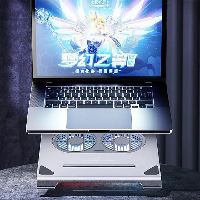 Alt view image 6 of 7 - silver  Laptop Cooling Pad Gaming Aluminum Laptop Stand Notebook Computer Radiator Bracket with Fans and USB Port for MacBook