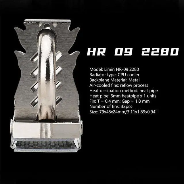 Alt view image 7 of 7 - Silver  Thermalright M.2 HR-09 2280 Solid State Drive Cooler Vest AGHP Heat Pipe SSD Hard Disk Metal Heatsink Radiator Cooling Pad PC