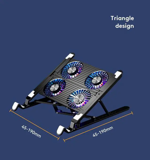 Alt view image 7 of 7 - Black ABS 4 Fans  Laptop Cooler Base Stand with Cooling Fan Tablet Bracket Folding Holder Adjustable Notebook Stand for 11-17.3 inch Gaming Tablet