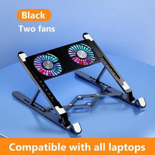 Main image of Silver Aluminum 2Fan  Laptop Cooler Base Stand with Cooling Fan Tablet Bracket Folding Holder Adjustable Notebook Stand for 11-17.3 inch Gaming Tablet