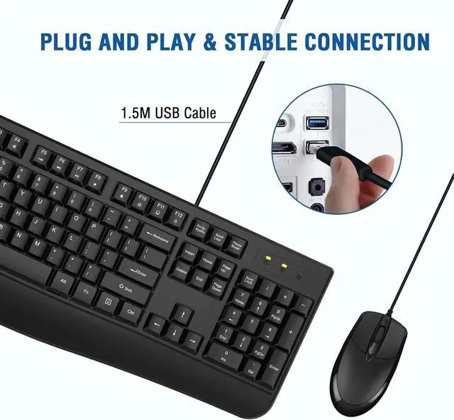 Alt view image 4 of 7 - Wired Keyboard and Mouse Combo, Full-Sized Ergonomic Computer Keyboard with Palm Rest and Optical Wired Mouse for Windows