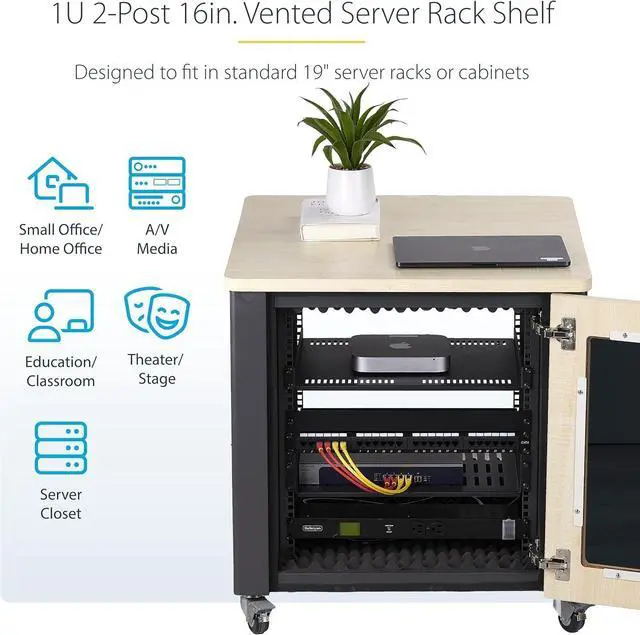 Alt view image 2 of 7 - Vented Server Rack Shelf, 16in (40cm) Mounting Depth, Cantilever Tray, Heavy-Duty Steel, 30lb/14kg Capacity