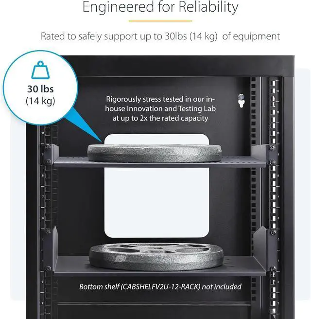 Alt view image 4 of 7 - Vented Server Rack Shelf, 16in (40cm) Mounting Depth, Cantilever Tray, Heavy-Duty Steel, 30lb/14kg Capacity