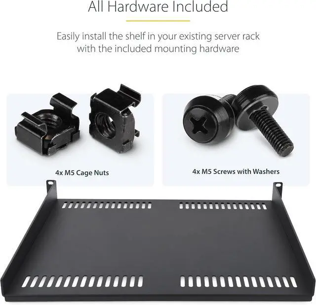 Alt view image 6 of 7 - Vented Server Rack Shelf, 16in (40cm) Mounting Depth, Cantilever Tray, Heavy-Duty Steel, 30lb/14kg Capacity