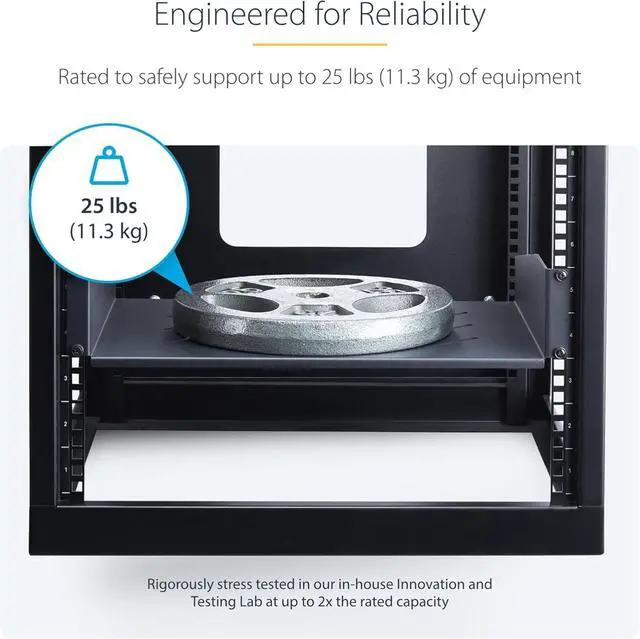 Alt view image 4 of 7 - 2U Rack Shelf, 12" Mounting Depth, Vented Cantilever Tray for 19" AV/Network Equipment, 25lb Capacity, for Small Office/Home Office
