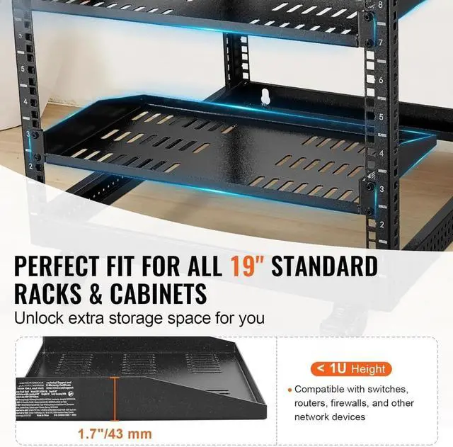 Alt view image 2 of 6 - 2PCS 1U Server Rack Shelf, Universal Vented Rack Mount Cantilever Tray for 19 inch Network Equipment Rack & Cabinet, 10" Deep Rack Mount Shelf, Weight Capacity 50 lbs Wall Mount Rack Shelf