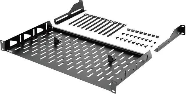 Main image of Server Rack Shelf, 1U Rack Shelf 10in Depth, Network Rack Shelf with Anti-Slip Stops, 110lbs Weight Capacity of Vented Rack Mount Shelf for Data/AV/IT/Audio Racks, with Lip, Black