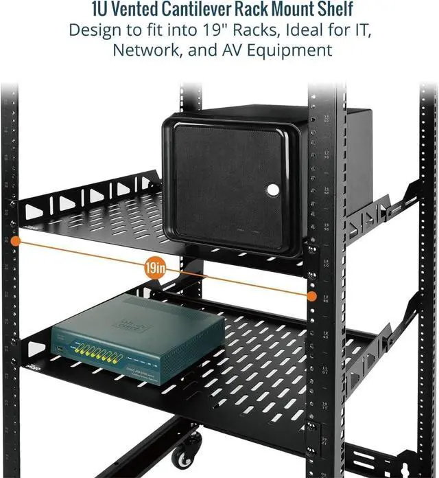 Alt view image 4 of 6 - 1U Rack Shelf,19 inch,Server Rack Shelf 10 inch Depth,Rack Mount Shelf with Anti-Slip Stops,Network Shelves for 19 in Equipments, 110lbs Capacity of Vented 1U Shelf,No Lip(2 Pack)
