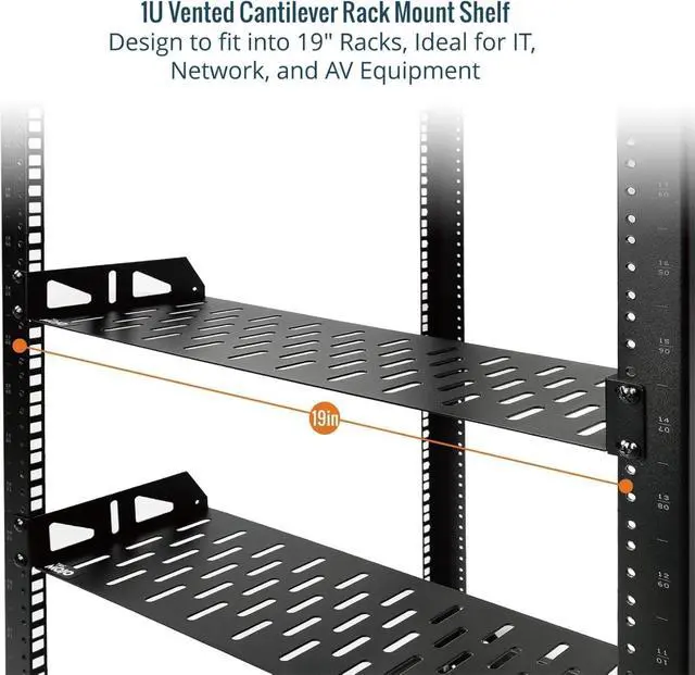 Alt view image 4 of 5 - 1U Rack Shelf,19 inch Rack Shelf 6 inch Depth,Rack Mount Shelf with Anti-Slip Stops,Server Rack Shelf and Network Shelf for 19 in Equipments, 55lbs Capacity of Vented 1U Shelf,No Lip(2 Pack)