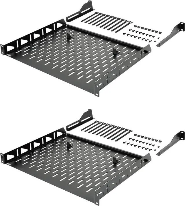 Main image of 1U Rack Shelf, 14 inch Depth, Anti-Slip Stops, Server & Network Shelf for 19 in Equipments, 110lbs Vented Capacity, No Lip (2 Pack)