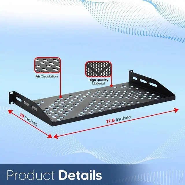 Alt view image 2 of 7 - Server Vented Shelf - 19 Inches, 10'' Deep, 1U Universal Integration Server Vented Rack Mounting Tray for Consistent Airflow, Cantilever Mount, Device and Equipment Wall Mounting - Black