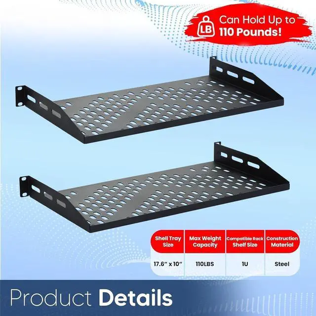 Alt view image 4 of 7 - Server Vented Shelf - 19 Inches, 10'' Deep, 1U Universal Integration Server Vented Rack Mounting Tray for Consistent Airflow, Cantilever Mount, Device and Equipment Wall Mounting - Black