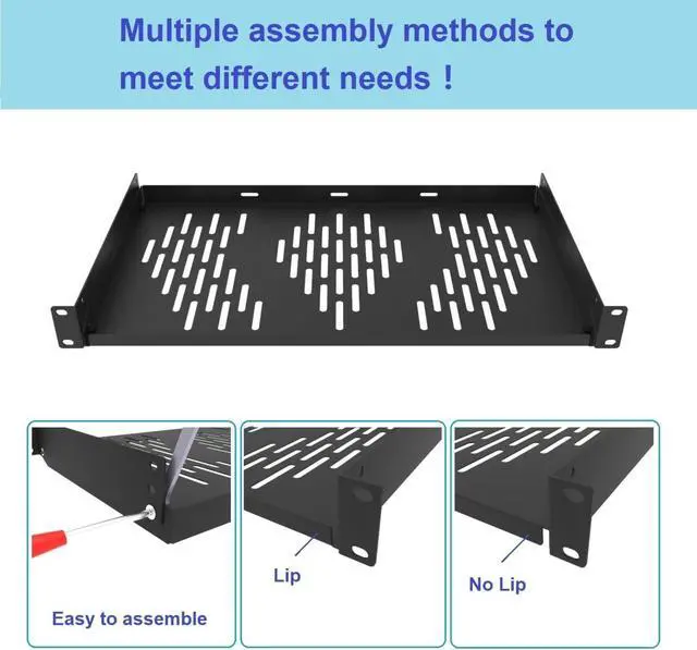 Alt view image 3 of 6 - 1U Universal Rack Shelf, 10" Deep Vented Cantilever Tray, for 19 Network Equipment Rack & Cabinet (1PCS, Black)