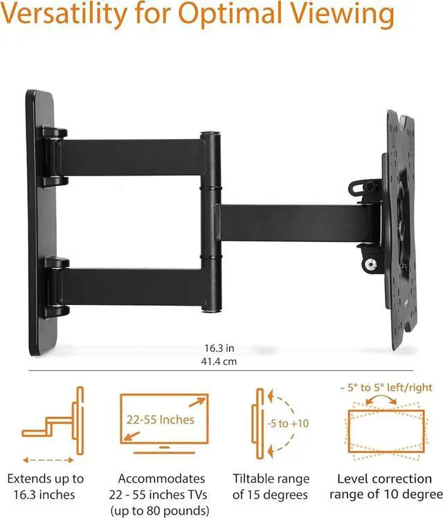 Alt view image 2 of 5 - Full Motion Articulating TV Monitor Wall Mount for 26" to 55" TVs and Flat Panels up to 80 Lbs, Black