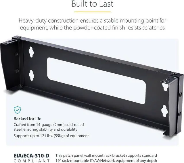 Alt view image 3 of 6 - 1U Vertical Wall-Mount Bracket for 19Inch Rack Mountable Equipment, 121lb/55kg Capacity, for Patch Panels/Servers