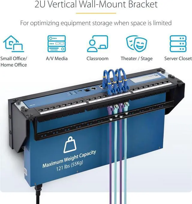 Alt view image 2 of 6 - FOR-2U Vertical Wall-Mount Bracket for 19inch Rack Mountable Equipment, 121lb/55kg Capacity, for Patch Panels/Servers