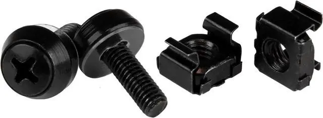 Main image of 50 Pack 10-32 Server Rack Cage Nuts and Screws w/Washers - Rack Mount Hardware Kit - Network/IT Equipment Cabinet Clip/Captive Nuts & Bolts for Square Holes - Black - TAA (CABSCREW1032)