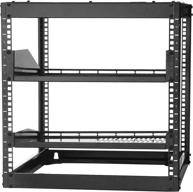 Alt view image 3 of 5 - 10U Server Rack, Open Frame Network Rack,4-Post Floor Standing or Wall Mounted, Includes 2PCS Vented 1U Rack Shelves & Mounting Hardware, Computer Wall Rack for 19" IT/AV Equipment