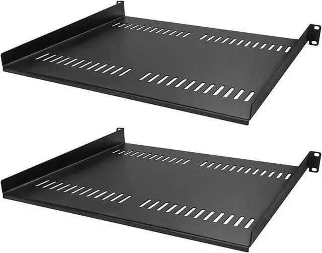 Main image of 350mm (13.77") Deep, Heavy Duty Steel 1U 19'' Wide Vented Shelf for Server Cabinet. 2 Pack 7 Year Warranty!
