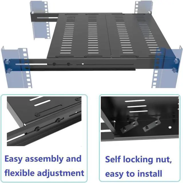 Alt view image 6 of 7 - 1U Vented 4-Post Adjustable Server Shelf- Universal Tray 16.5-29" Adjustable Mounting Depth for 19 Inch Network Equipment Server Rack or Cabinet, Black
