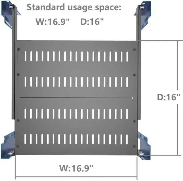 Alt view image 2 of 7 - 1U Vented 4-Post Adjustable Server Shelf- Universal Tray 16.5-29" Adjustable Mounting Depth for 19 Inch Network Equipment Server Rack or Cabinet, Black