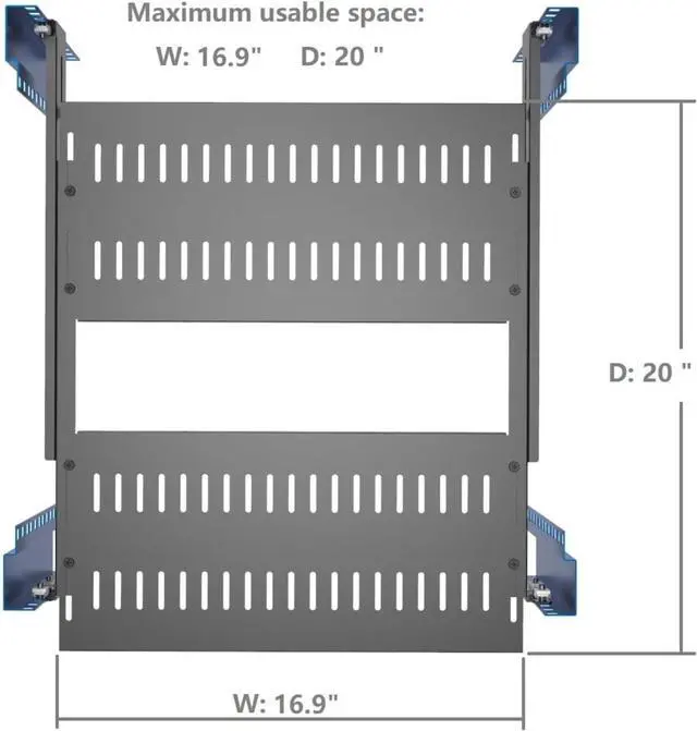 Alt view image 5 of 7 - 1U Vented 4-Post Adjustable Server Shelf- Universal Tray 16.5-29" Adjustable Mounting Depth for 19 Inch Network Equipment Server Rack or Cabinet, Black