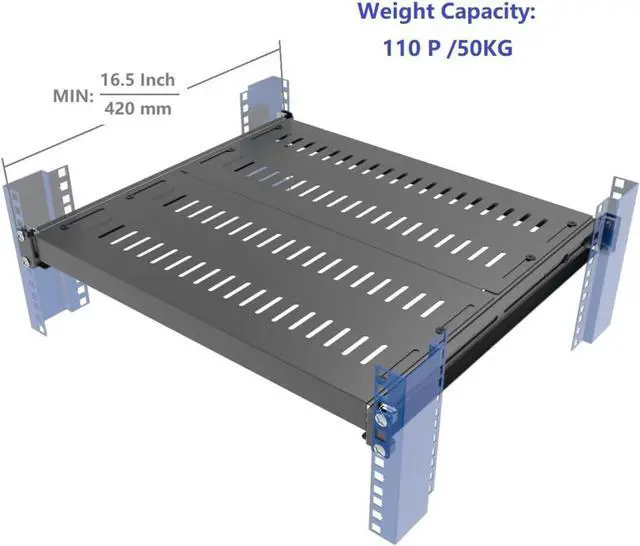 Alt view image 3 of 7 - 1U Vented 4-Post Adjustable Server Shelf- Universal Tray 16.5-29" Adjustable Mounting Depth for 19 Inch Network Equipment Server Rack or Cabinet, Black