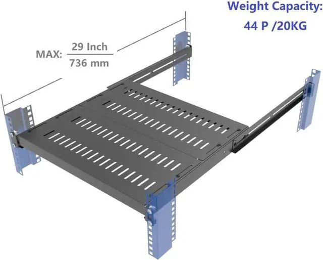 Alt view image 4 of 7 - 1U Vented 4-Post Adjustable Server Shelf- Universal Tray 16.5-29" Adjustable Mounting Depth for 19 Inch Network Equipment Server Rack or Cabinet, Black