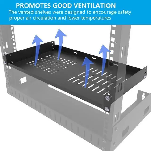Alt view image 2 of 7 - 2 Pcs of 1U Universal Rack Shelf, 12" Deep Vented Cantilever Rack Tray for 19" Networking Cabinet or Rack, Black 2 Pcs (12 inches 2 Pcs)