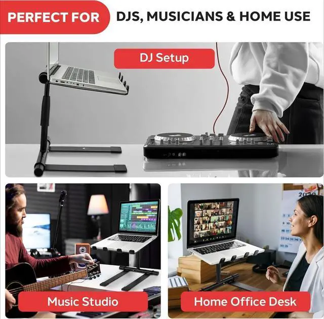 Alt view image 2 of 5 - Portable Folding Laptop Stand - Standing Table with Adjustable Angle, Foldable Height and Four Prong Anti-Slip Tray for iPad, Tablet, DJ Mixer, Workstation, Gaming and Home Use - PLPTS55