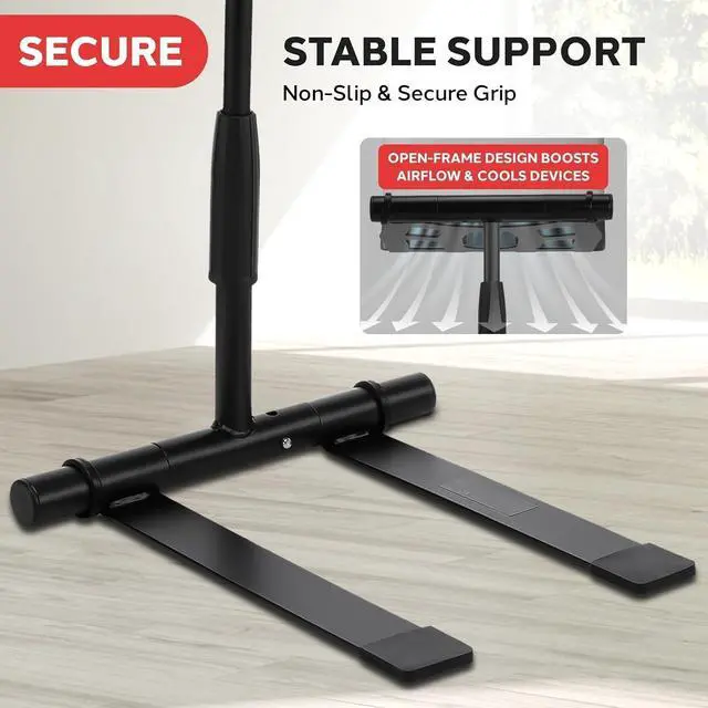 Alt view image 5 of 5 - Portable Folding Laptop Stand - Standing Table with Adjustable Angle, Foldable Height and Four Prong Anti-Slip Tray for iPad, Tablet, DJ Mixer, Workstation, Gaming and Home Use - PLPTS55