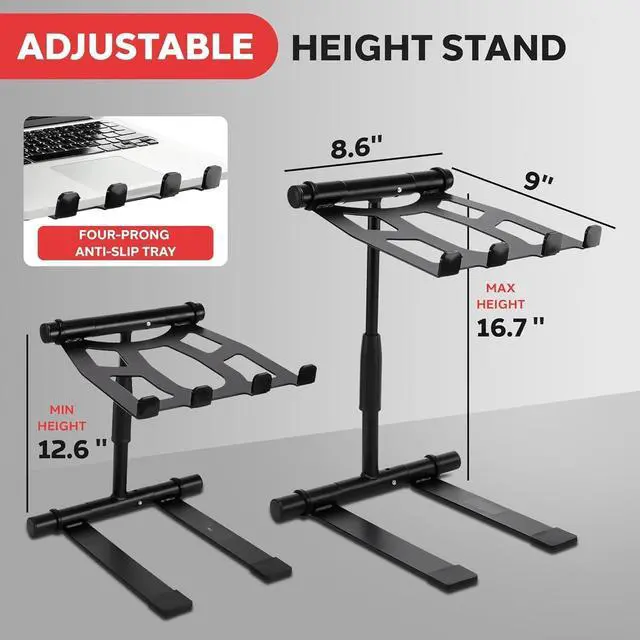 Alt view image 4 of 5 - Portable Folding Laptop Stand - Standing Table with Adjustable Angle, Foldable Height and Four Prong Anti-Slip Tray for iPad, Tablet, DJ Mixer, Workstation, Gaming and Home Use - PLPTS55