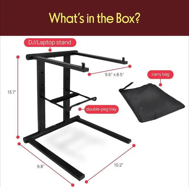 Alt view image 4 of 5 - Portable Folding Laptop Stand - Foldable Laptop Stand with Adjustable Height, Secondary Accessory Tray for iPad, Tablet, DJ Mixer, Workstation, Gaming, Home Use and Carrying Bag Included