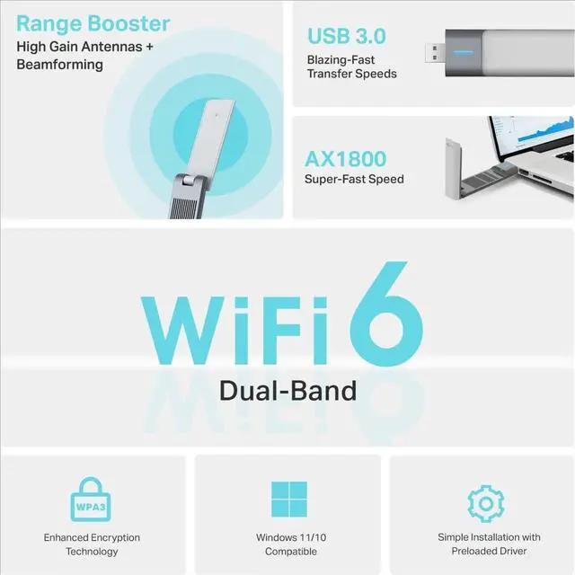 Alt view image 2 of 5 - AX1800 WiFi 6 USB Adapter for Desktop PC (Archer TX21UH) Wireless Network Adapter with 2.4GHz, 5GHz, MU-MIMO, OFDMA, High Gain Dual Band 5dBi Antenna, WPA3, Supports Windows 11/10