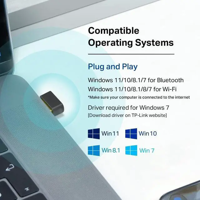 Alt view image 5 of 5 - 2-in-1 USB Bluetooth WiFi Adapter AC600(Archer T2UB Nano)- Bluetooth 4.2 with 2.4G/5G Dual Band Wireless Network Adapter for Desktop PC, WPA3, Supports Windows 11,10, 8.1,8, 7