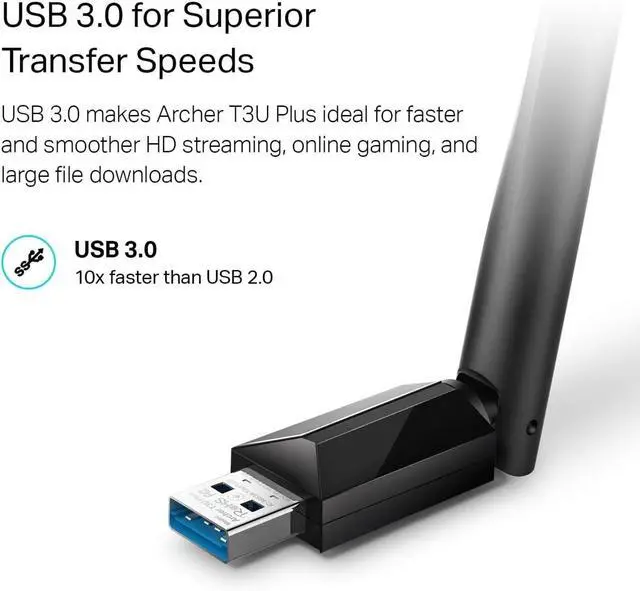 Alt view image 5 of 6 - USB WiFi Adapter for Desktop PC, AC1300 USB 3.0 Wireless Dual Band Network Adapter with High Gain Antenna(Archer T3U Plus), MU-MIMO, Windows 11/10/8.1/8/7/XP, Mac OS 10.9-10.15