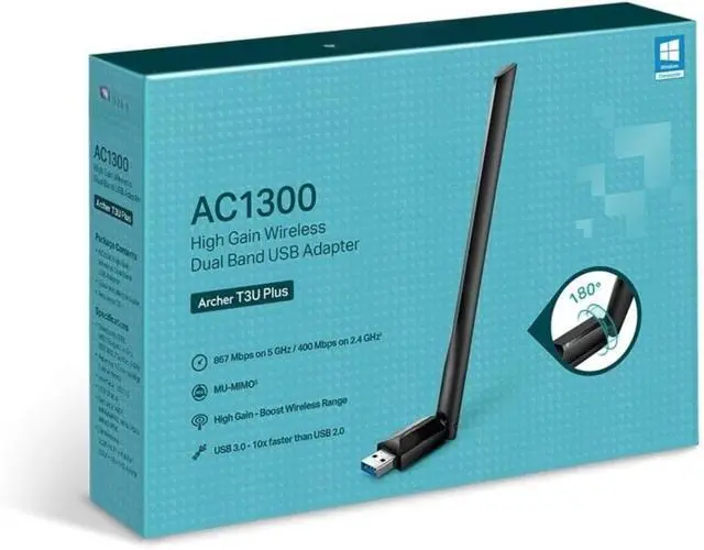 Alt view image 6 of 6 - USB WiFi Adapter for Desktop PC, AC1300 USB 3.0 Wireless Dual Band Network Adapter with High Gain Antenna(Archer T3U Plus), MU-MIMO, Windows 11/10/8.1/8/7/XP, Mac OS 10.9-10.15