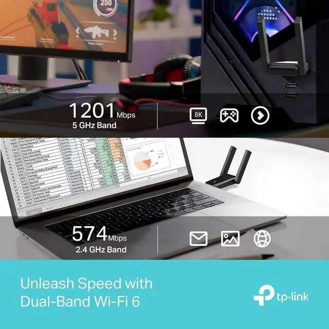 Alt view image 3 of 6 - USB 3.0 WiFi Adapter for Desktop PC (Archer TX30U Plus)-AX1800 WiFi 6 Dual-Band Plug and Play Wireless Network Adapter with 2.4GHz, 5GHz, 2×High Gain Antenna, WPA3, Supports Windows 11/10
