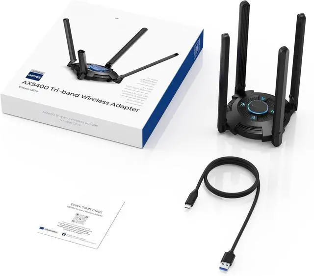 Alt view image 4 of 5 - X5400 USB WiFi Adapter for PC, WiFi 6 USB Adapter with Tri-Band 6GHz/2402Mbps, 5GHz/2402Mbps, 2.4GHz/573Mbps,4x5 dBi Antennas,OFDMA,WPA3, Only for Windows 11/10