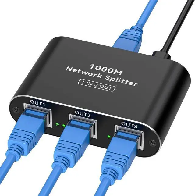 Main image of Ethernet Splitter 1 to 3 High Speed LAN Splitter 1000Mbps Gigabit RJ45 Ethernet Switch with USB C Power Cable for Cat5/5e/6/7/8 Cable