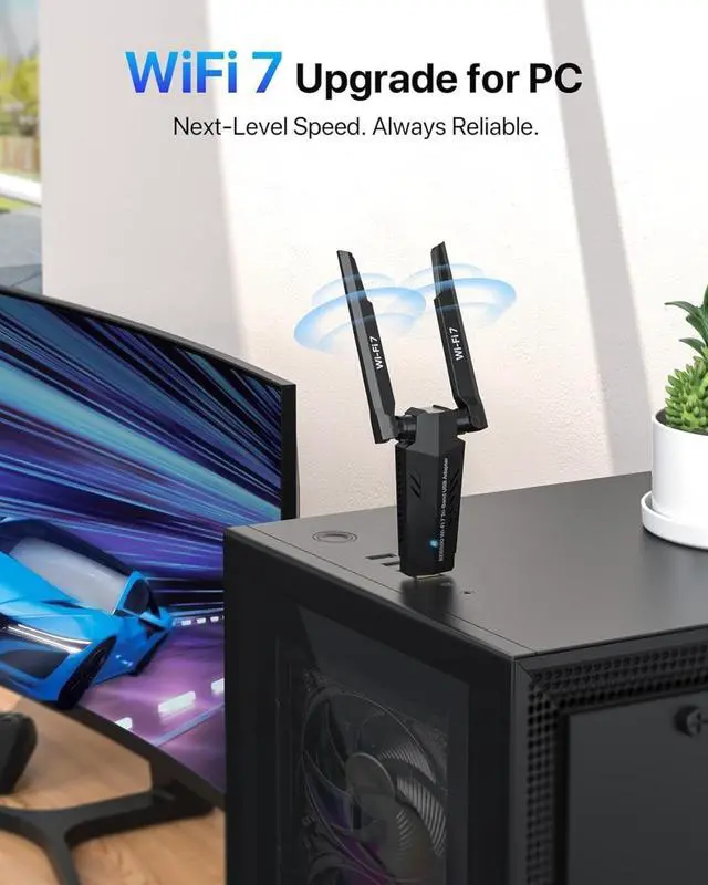Alt view image 2 of 4 - BE6500 USB WiFi 7 Adapter, Tri-Band Long Range USB WiFi Adapter for Desktop PC Laptop, Wireless Dongle 6GHz + 5GHz + 2.4G, Ultra-Low Latency Wi-Fi Antenna PC Gaming for Windows 11/10, 4K-QAM